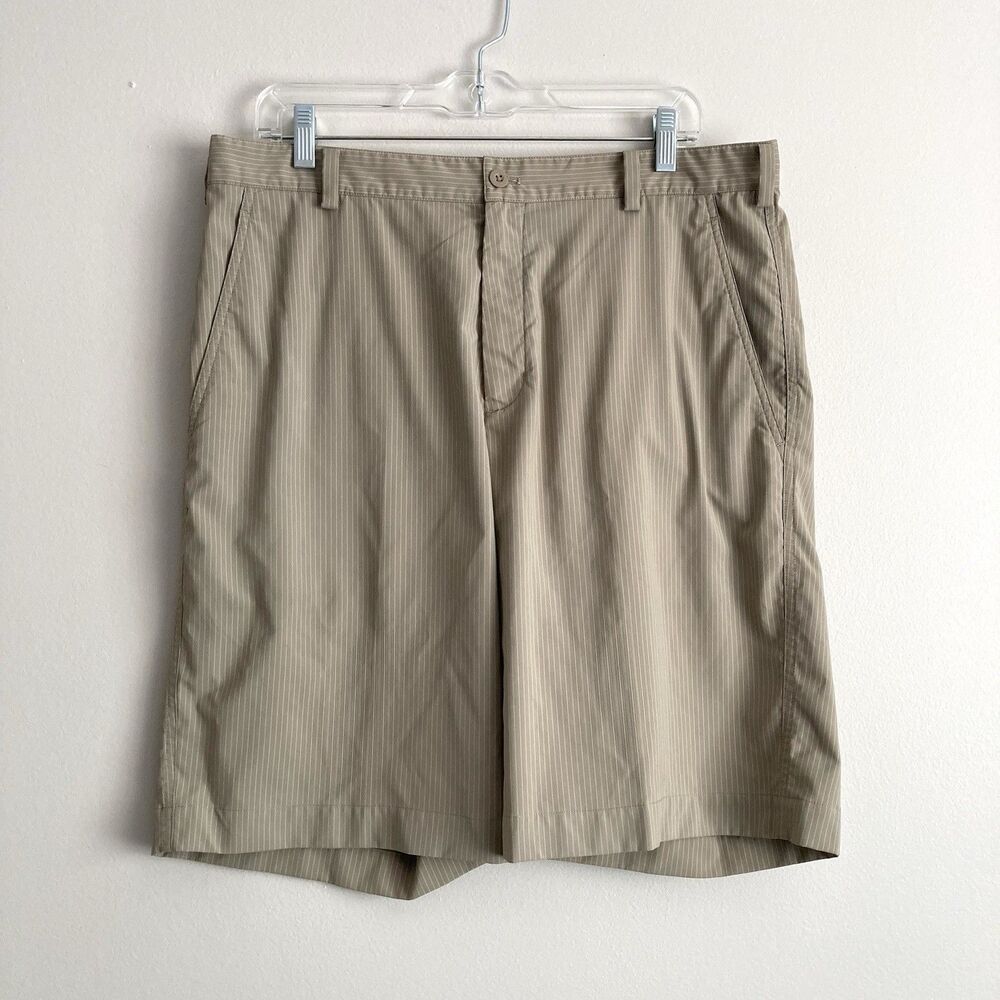 Nike Golf Mens Fit Dry Tan Pinstriped Shorts Size 34 Performance Preppy